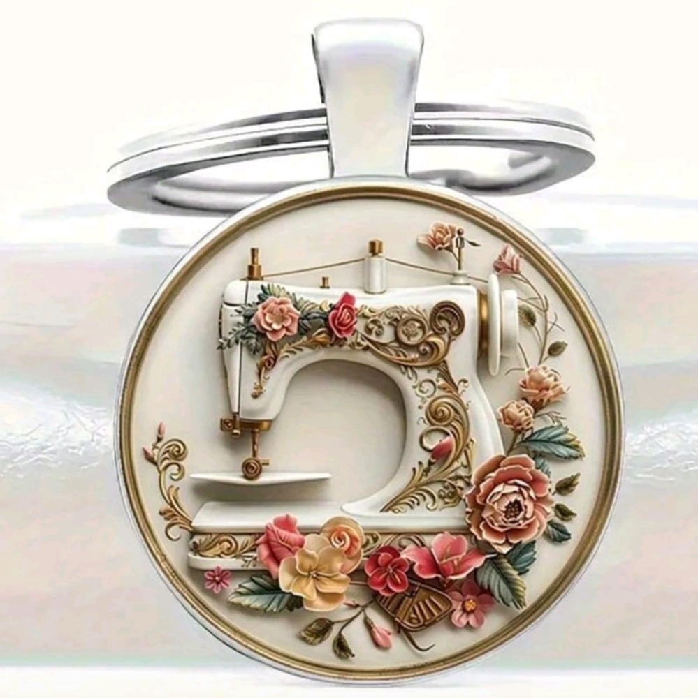 Floral Sewing Machine Design Pendant keychain